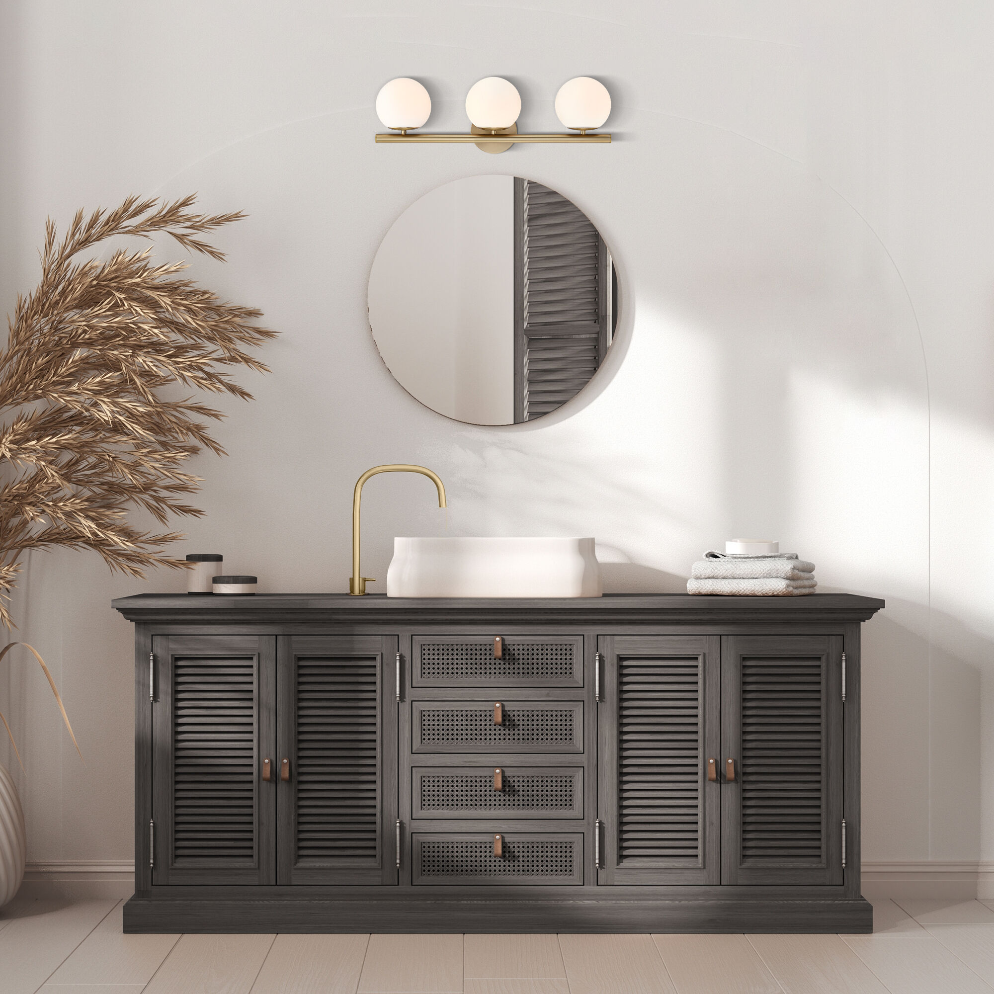 Crown Heights 3 Light 25 inch Brushed Gold Vanity Light Wall Light in Etched